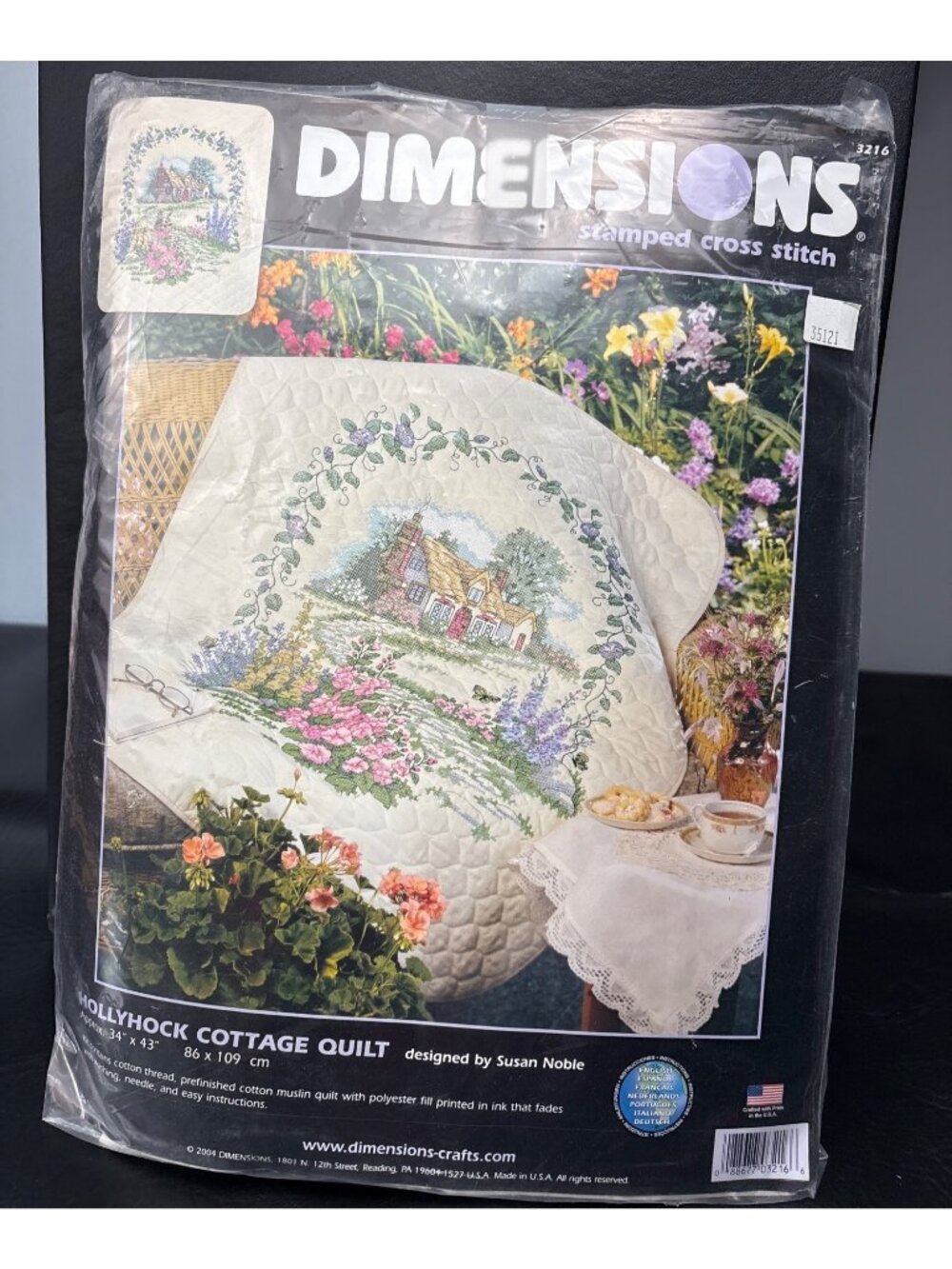 Dimensions Hollyhock Cottage Stamped Cross Stitch Quilt Kit Susan Noble Design